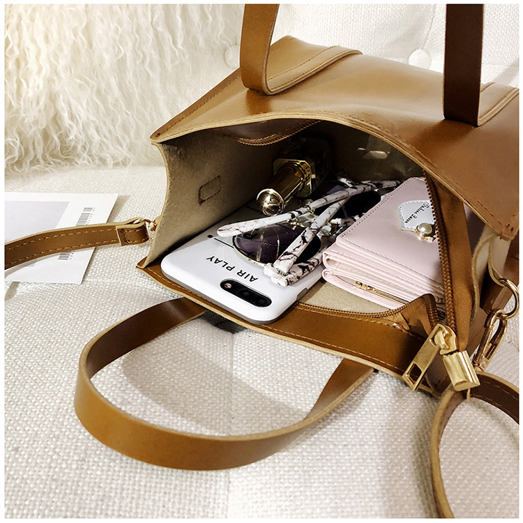 Fashion Light Brown Pure Color Decorated Shoulder Bag,Handbags