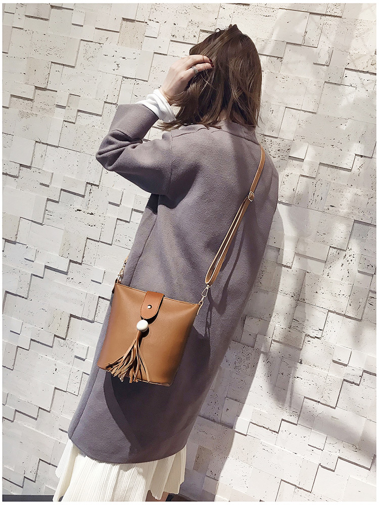 Fashion Brown Tassel Decorated Pure Color Shoulder Bag,Shoulder bags