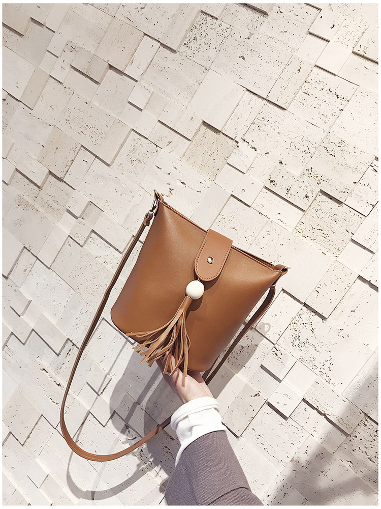 Fashion Brown Tassel Decorated Pure Color Shoulder Bag,Shoulder bags