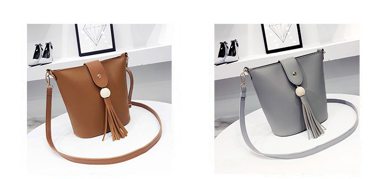 Fashion Gray Tassel Decorated Pure Color Shoulder Bag,Shoulder bags