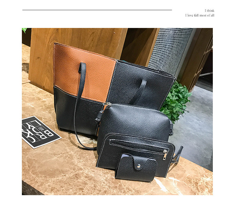 Fashion Pink+black Color Matching Decorated Handbag(4pcs),Messenger bags