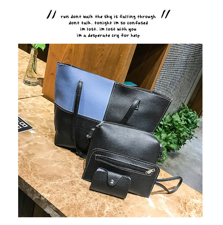 Fashion Blue+black Color Matching Decorated Handbag(4pcs),Messenger bags