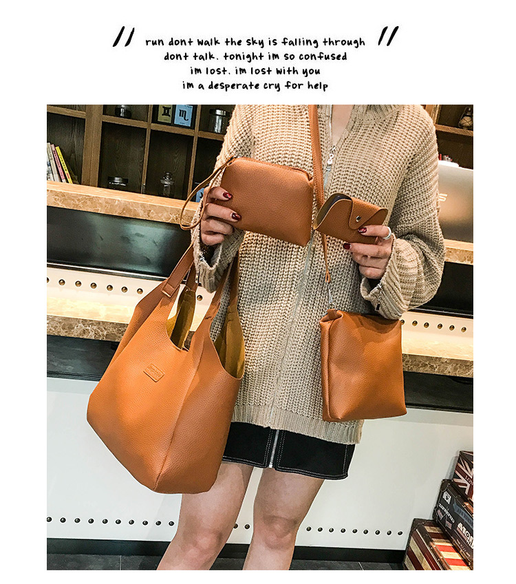 Fashion Brown Pure Color Decorated Shoulder Bag (4pcs),Messenger bags