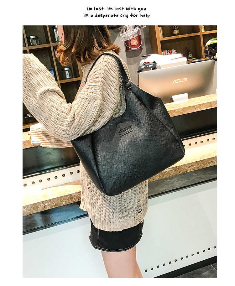 Fashion Black Pure Color Decorated Shoulder Bag (4pcs),Messenger bags