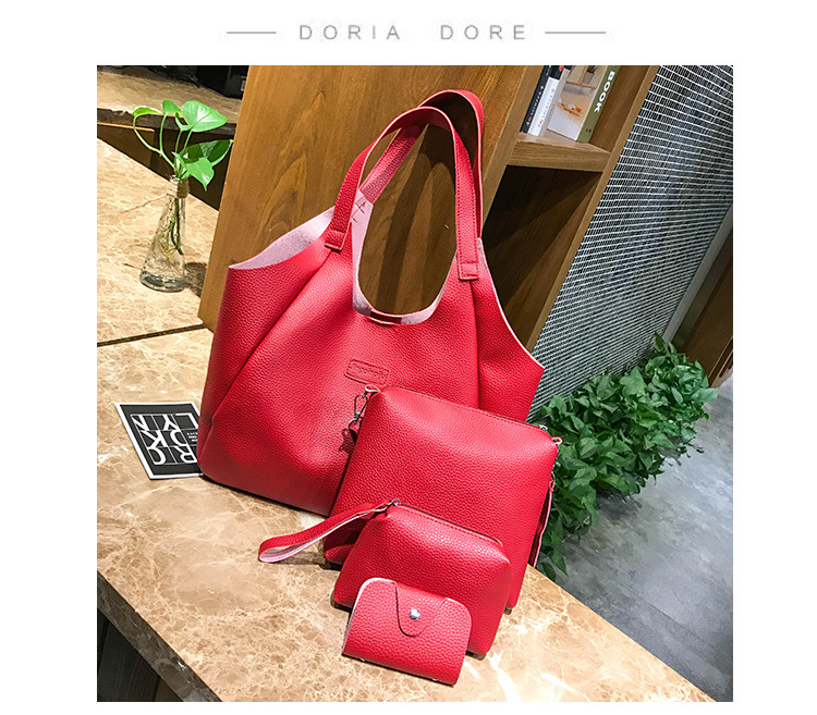 Fashion Red Pure Color Decorated Shoulder Bag (4pcs),Messenger bags