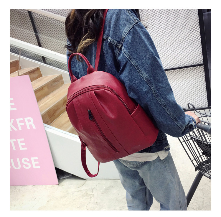 Fashion Red Pure Color Decorated Simple Backpack,Backpack