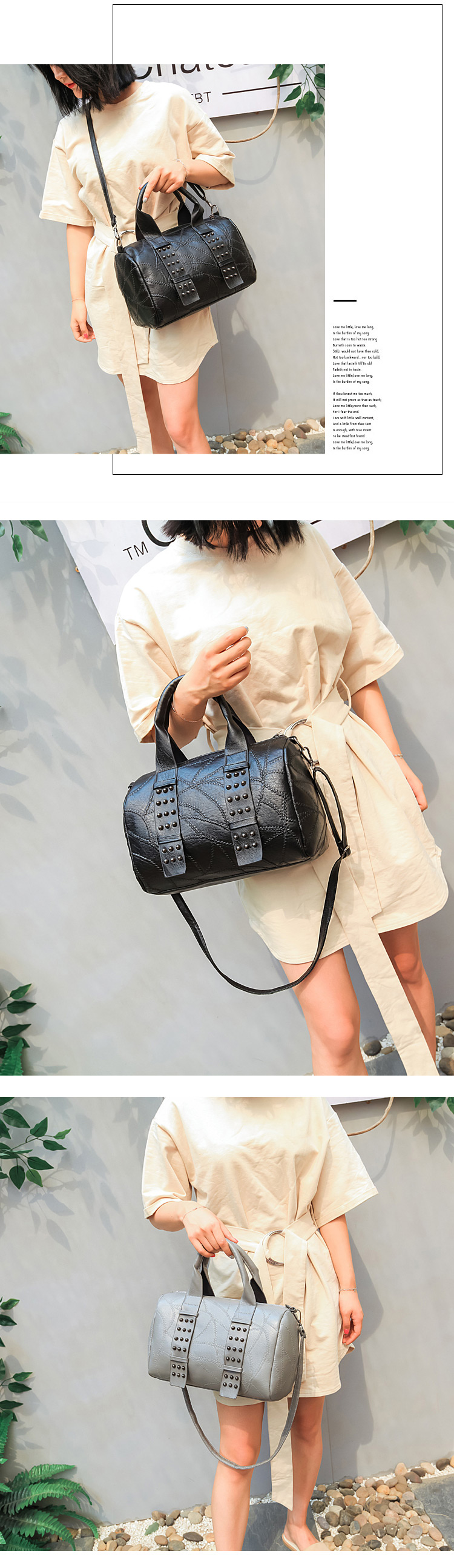 Fashion Black Rivet Pattern Decorated Pure Color Shoulder Bag,Handbags
