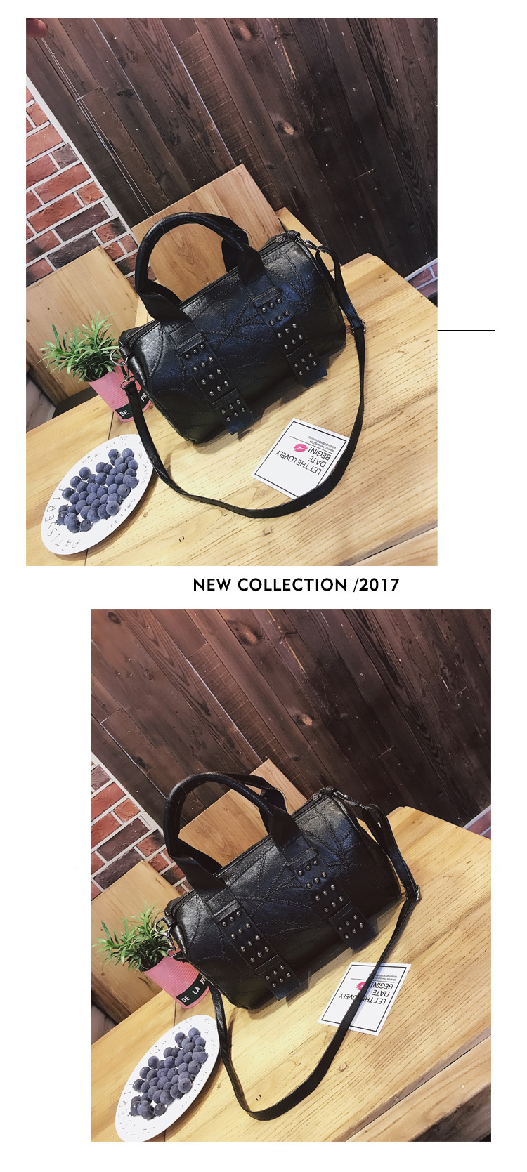 Fashion Gray Rivet Pattern Decorated Pure Color Shoulder Bag,Handbags