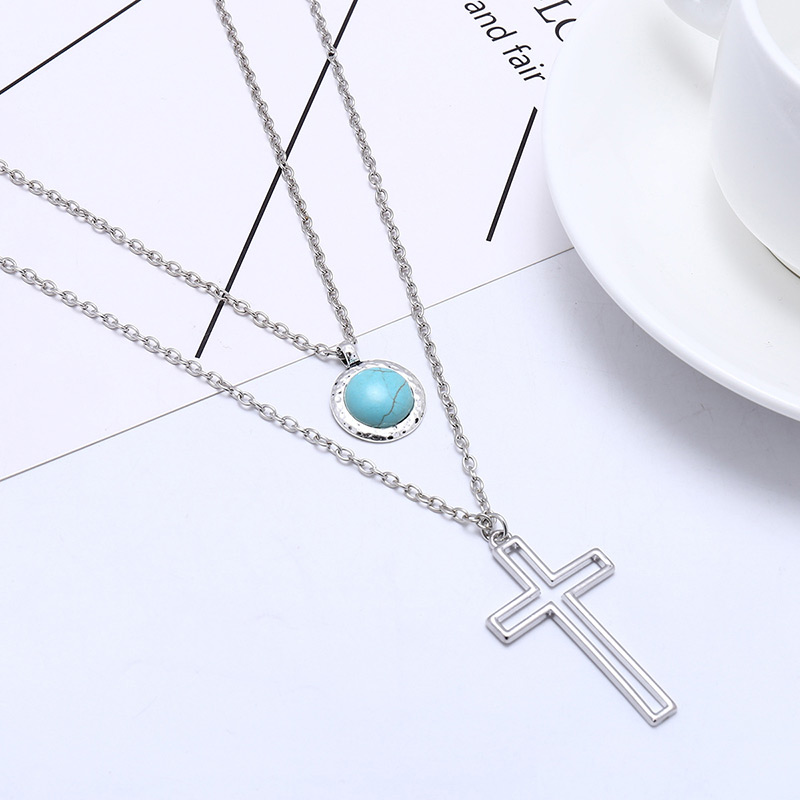 Bohemia Silver Color Hollow Out Cross Shape Decorated Double-layer Necklace,Multi Strand Necklaces