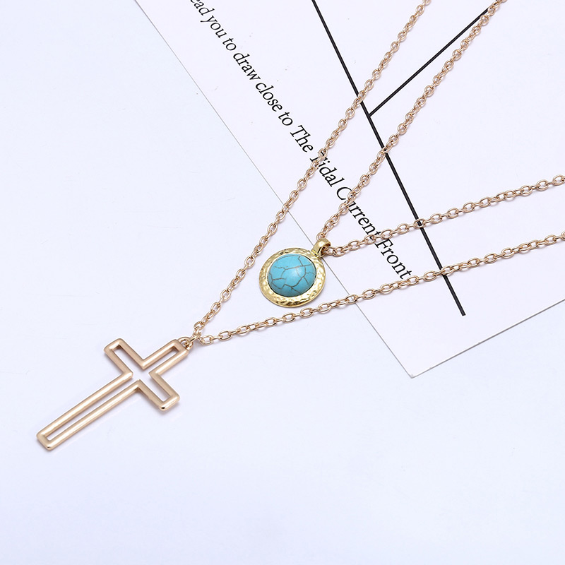 Bohemia Silver Color Hollow Out Cross Shape Decorated Double-layer Necklace,Multi Strand Necklaces
