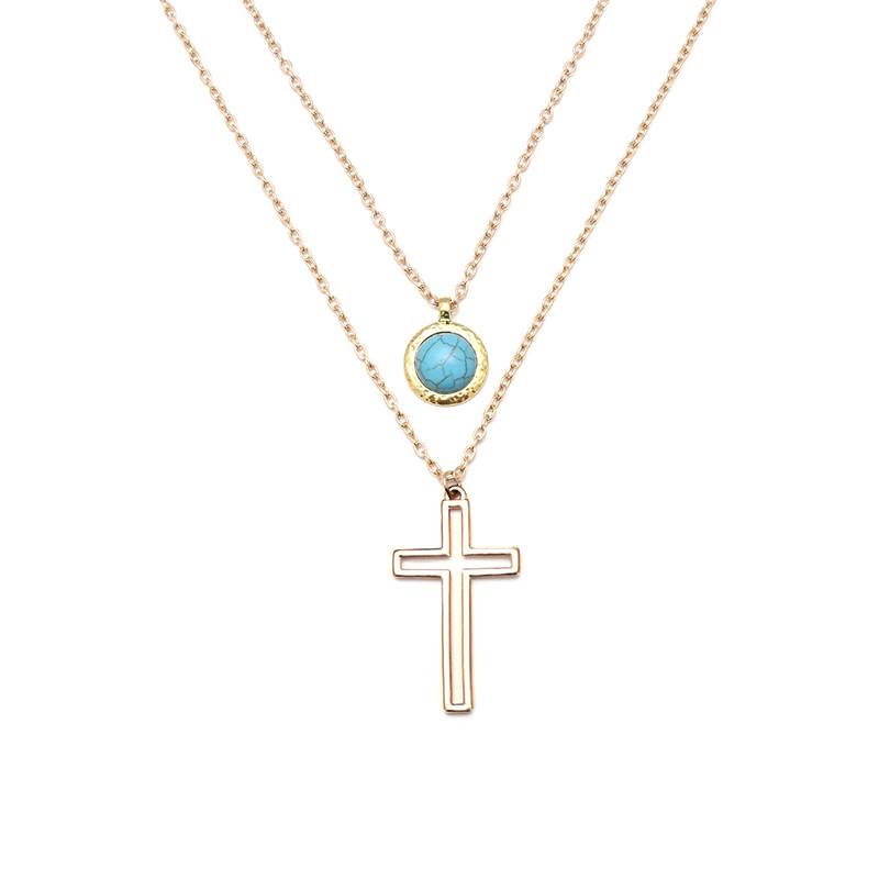 Bohemia Gold Color Hollow Out Cross Shape Decorated Double-layer Necklace,Multi Strand Necklaces