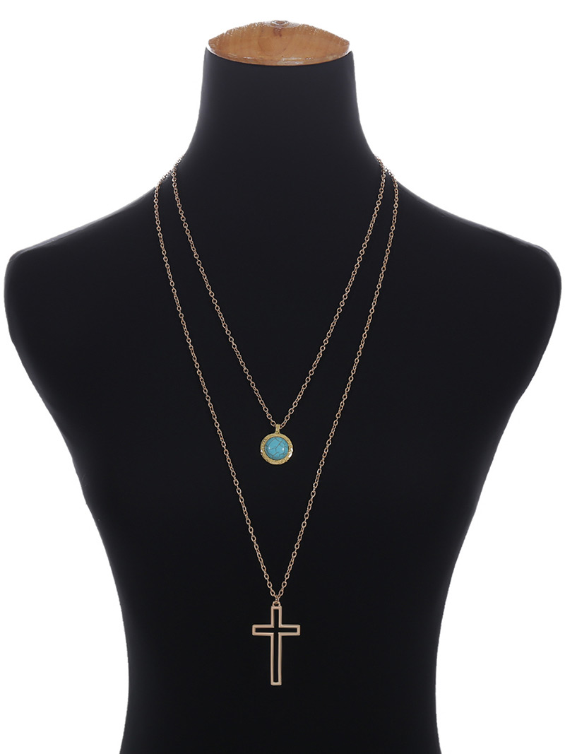 Bohemia Gold Color Hollow Out Cross Shape Decorated Double-layer Necklace,Multi Strand Necklaces