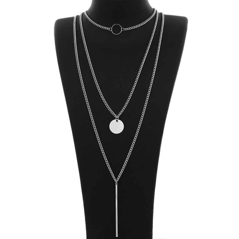 Fashion Silver Color Metal Round Shape Decorated Multilayer Necklace,Multi Strand Necklaces