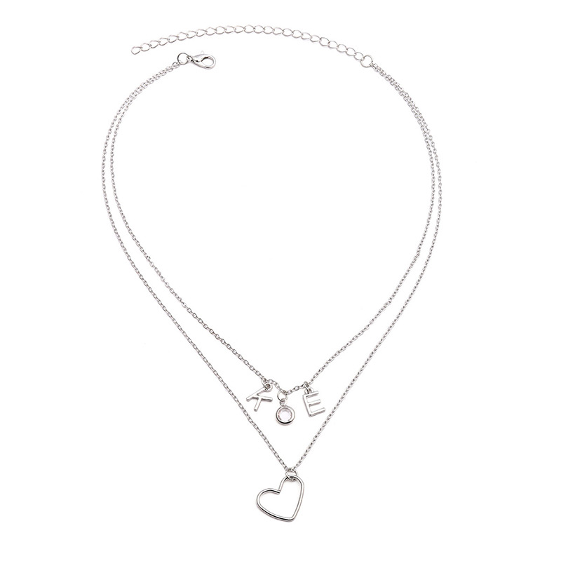 Lovely Silver Color Heart Shape Decorated Double Layer Necklace,Multi Strand Necklaces