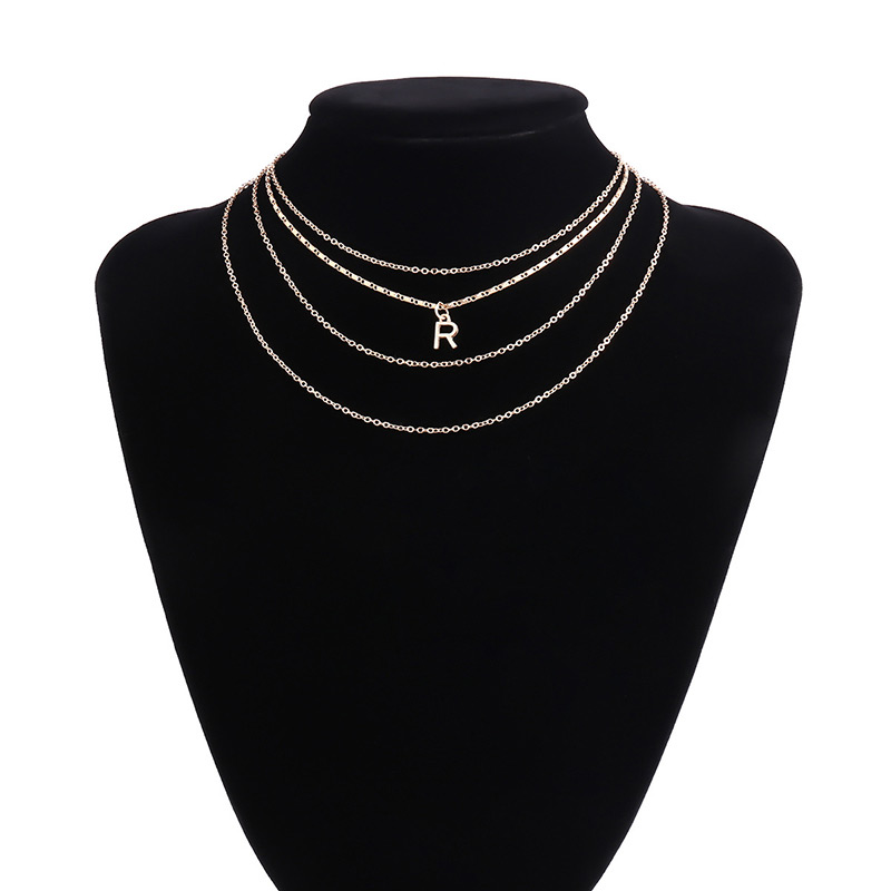 Lovely Gold Color Letter R Shape Decorated Necklace,Multi Strand Necklaces