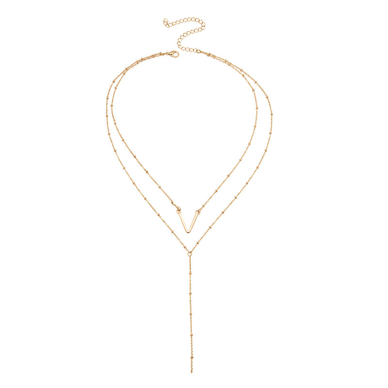 Fashion Gold Color V Shape Decorated Double-layer Necklace,Multi Strand Necklaces