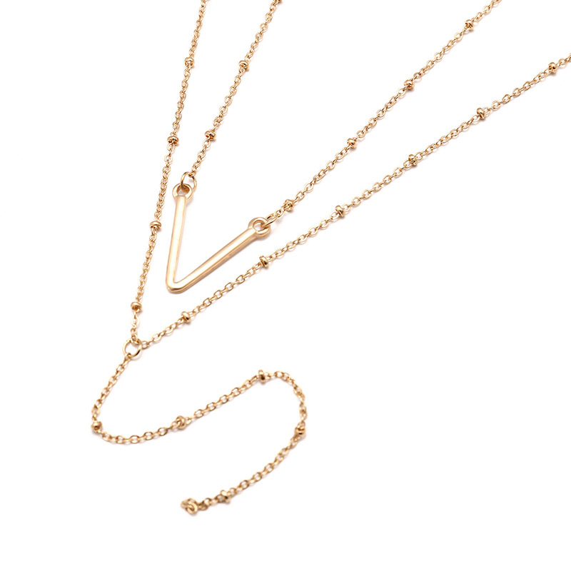 Fashion Gold Color V Shape Decorated Double-layer Necklace,Multi Strand Necklaces