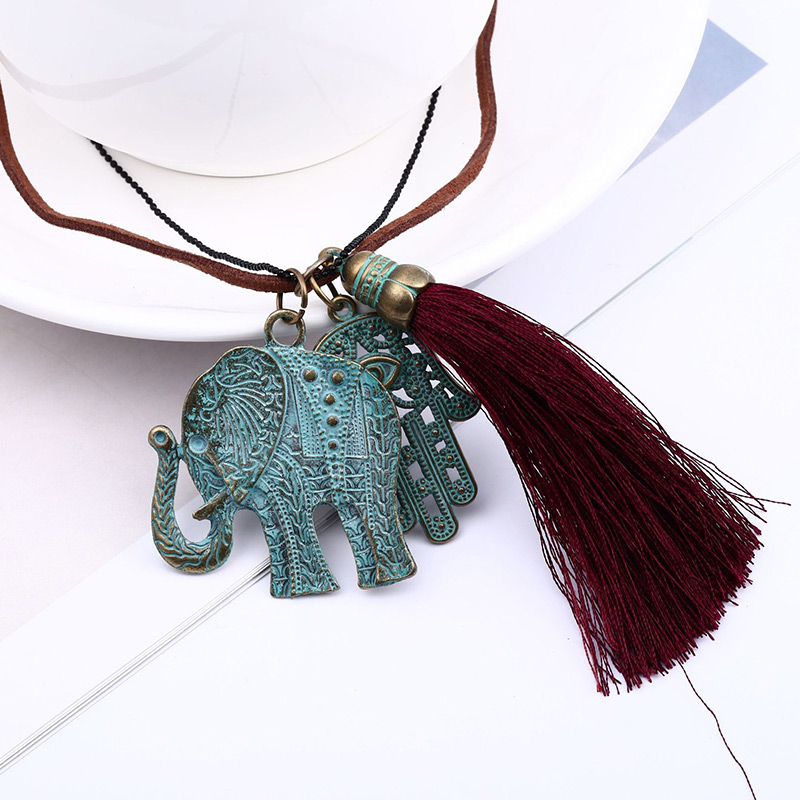 Lovely Blue Elephant Shape Decorated Necklace,Multi Strand Necklaces