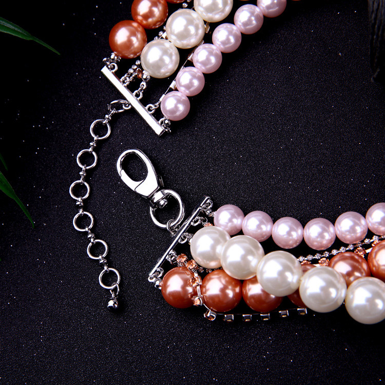 Elegant Champagne+white Flower Shape Decorated Multilayer Necklace,Beaded Necklaces