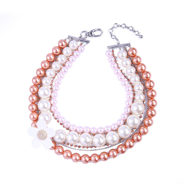 Elegant Champagne+white Flower Shape Decorated Multilayer Necklace,Beaded Necklaces