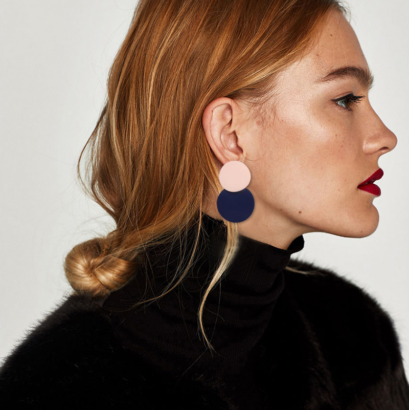 Fashion Beige+blue Round Shape Decorated Earrings,Stud Earrings