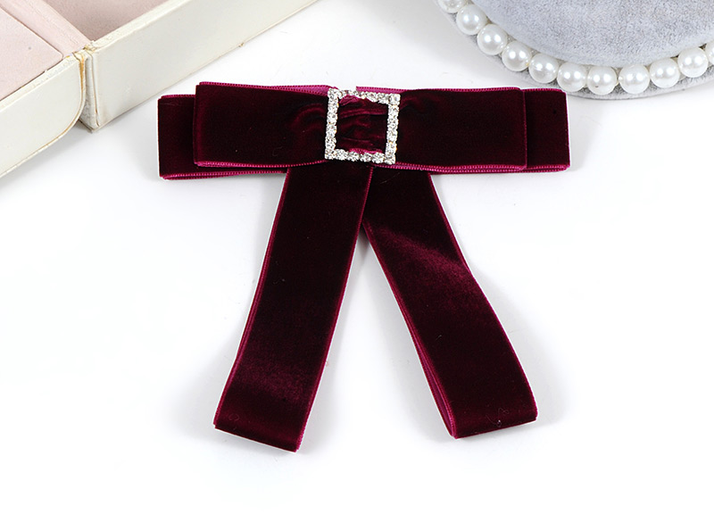 Fashion Claret Red Square Shape Diamond Design Bowknot Brooch,Korean Brooches
