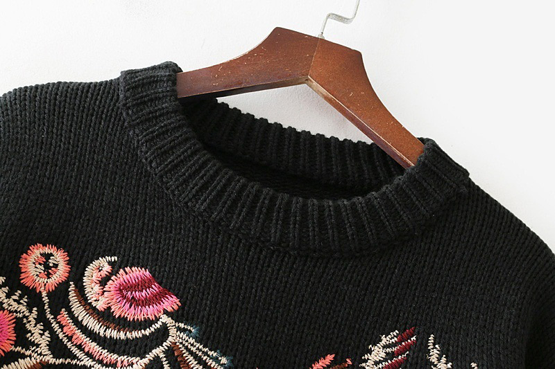Fashion Multi-color Embroidery Flowers Decorated Sweater,Sweater