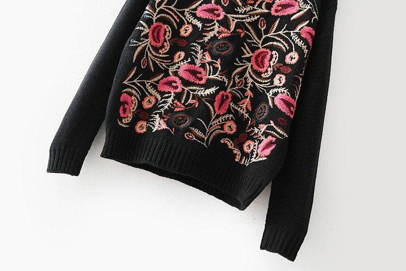 Fashion Multi-color Embroidery Flowers Decorated Sweater,Sweater