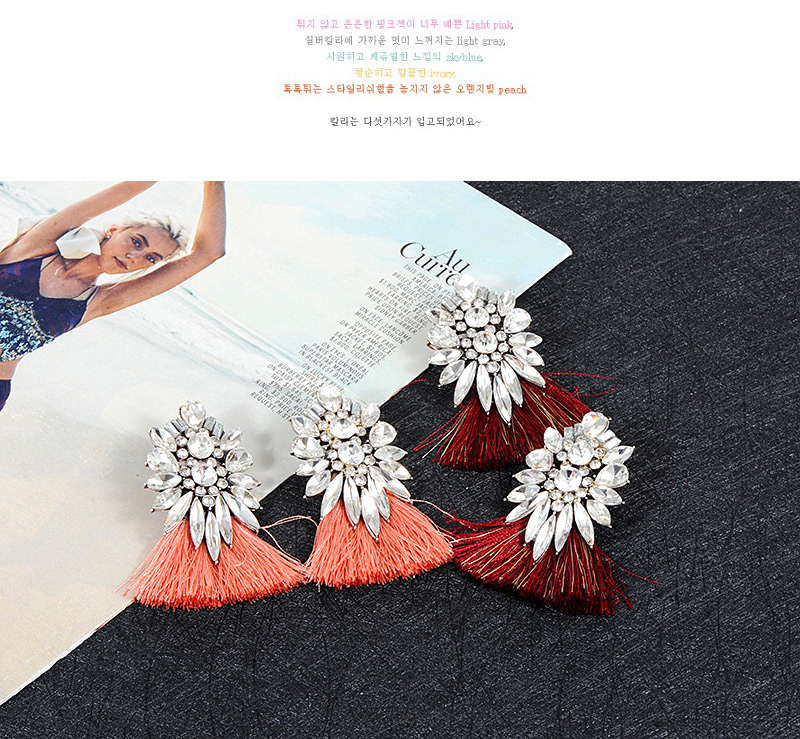 Bohemia Pink Geometric Shape Diamond Decorated Earrings,Stud Earrings