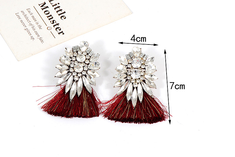 Bohemia Claret-red Geometric Shape Diamond Decorated Earrings,Stud Earrings