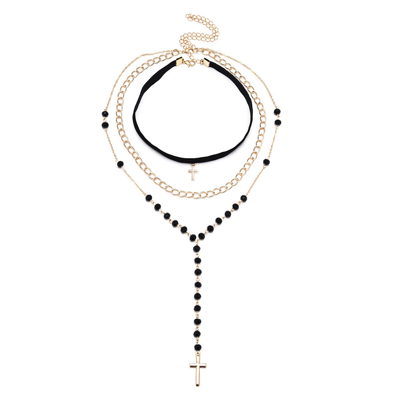 Fashion Gold Clor Cross Shape Decorated Necklace,Multi Strand Necklaces