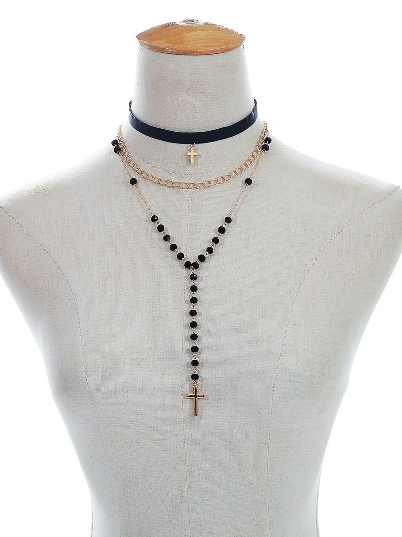 Fashion Silver Color Cross Shape Decorated Necklace,Multi Strand Necklaces