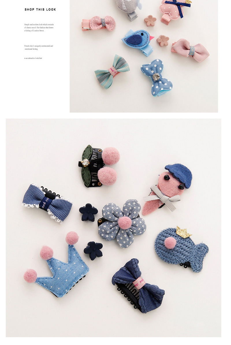 Fashion Blue+navy Fish&crown Shape Decorated Hair Clip(9 Pcs ),Kids Accessories