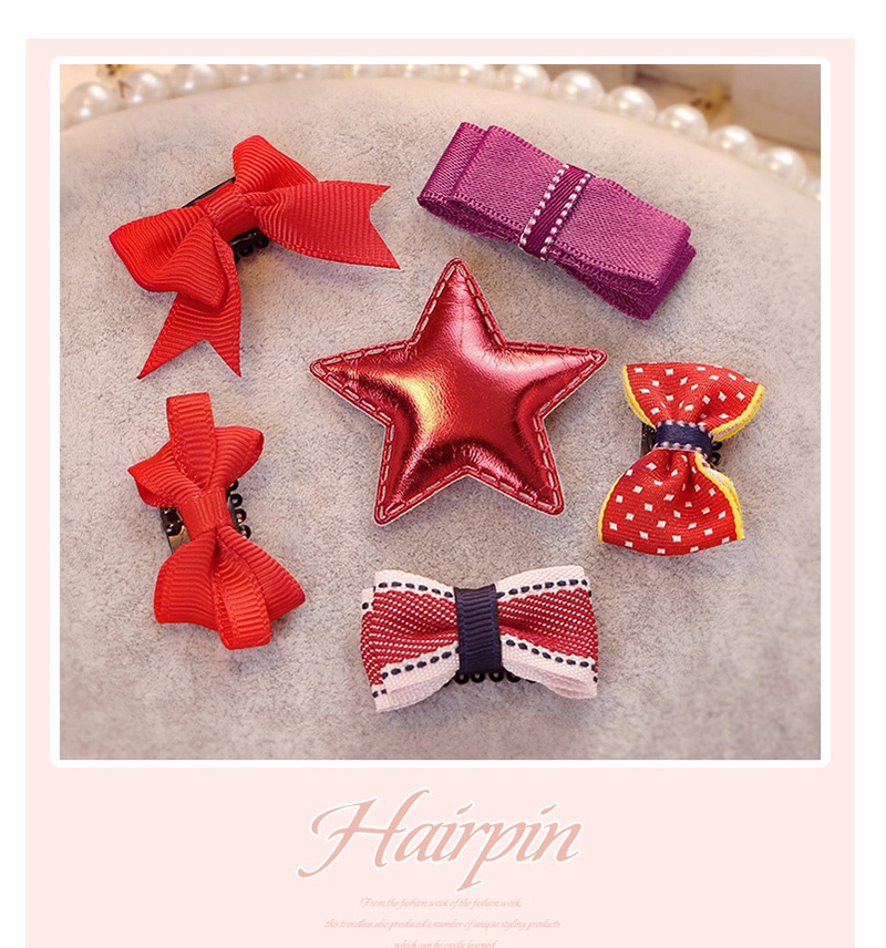 Lovely Purple Star Shape Decorated Bowknot Hair Clip(6pcs),Kids Accessories