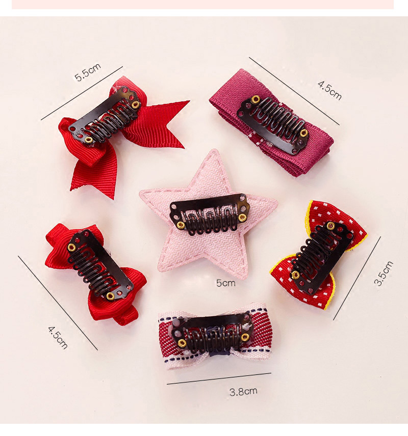 Lovely Pink Star Shape Decorated Bowknot Hair Clip(6pcs),Kids Accessories