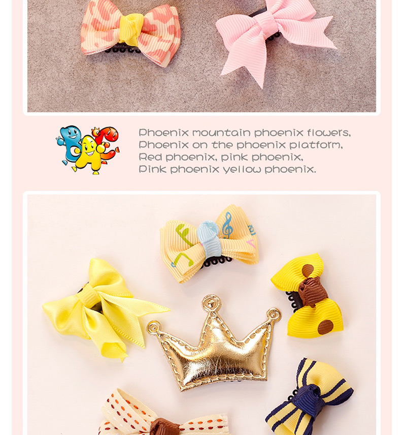 Lovely Yellow Crown Shape Decorated Bowknot Hair Clip(6pcs),Kids Accessories