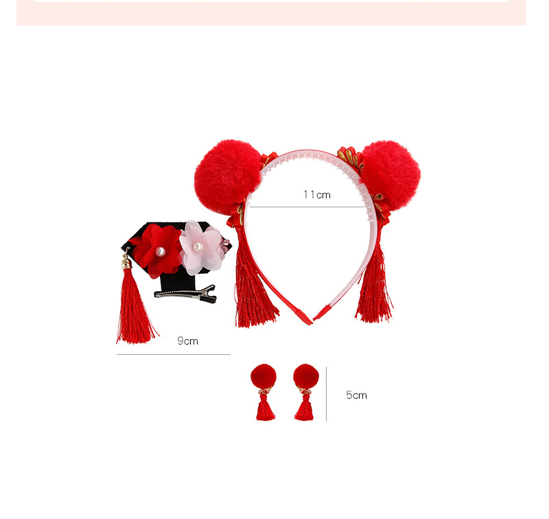 Fashion Plum Red Tassel Decorated Pom Hair Clip (4 Pcs ),Hairpins