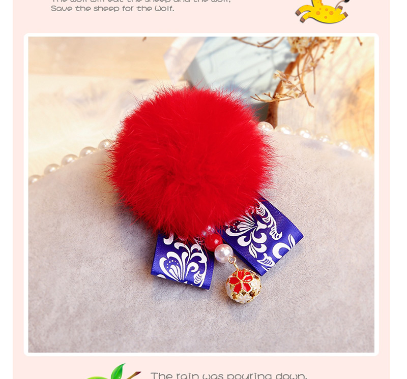 Fashion Red Fuzzy Ball Decorated Pom Hair Clip,Hairpins