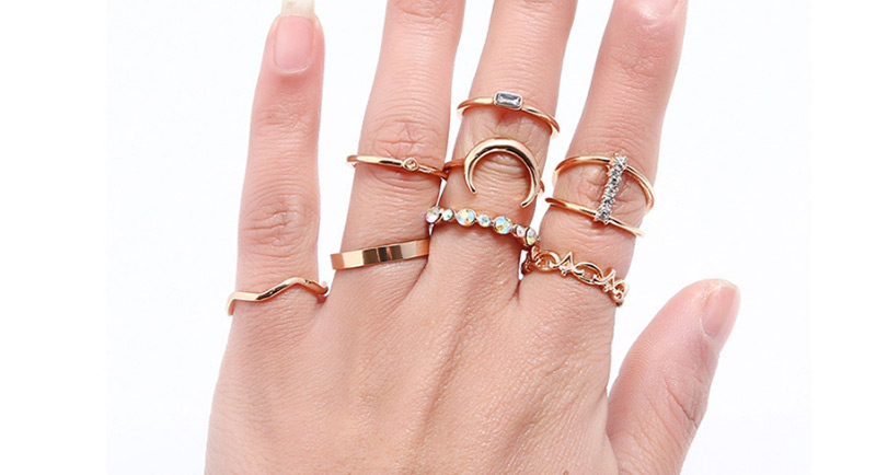 Fashion Gold Color Diamond Decorated Heart Shape Design Ring(8pcs),Fashion Rings