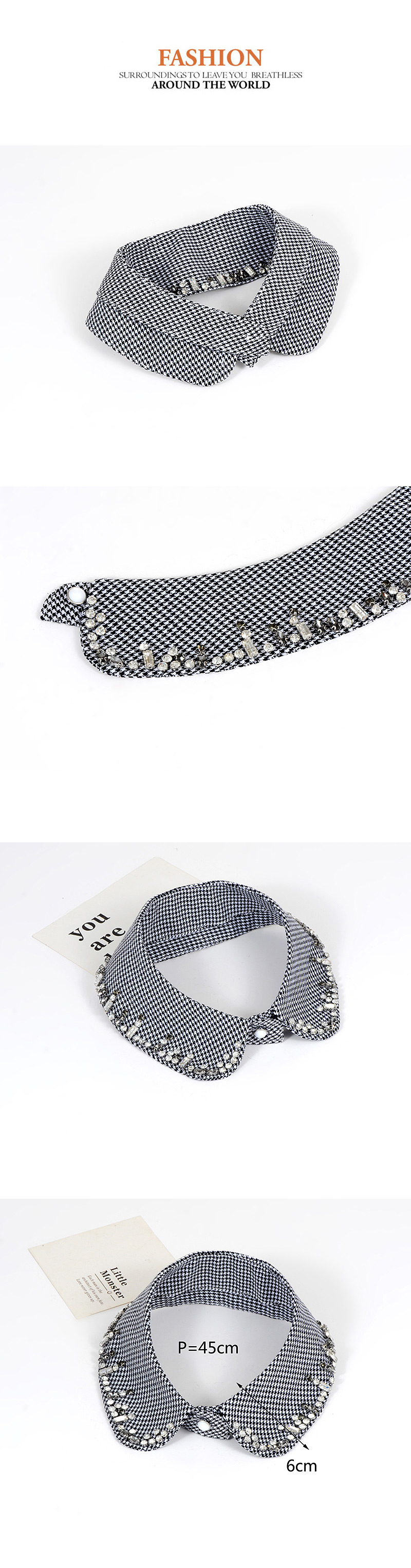 Fashion White+black Diamond Decorated Color Matching Fake Collar,Thin Scaves