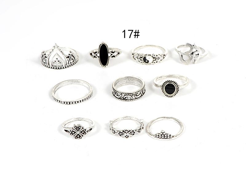 Bohemia Silver Color Hollow Out Decorated Rings (11pcs),Rings Set