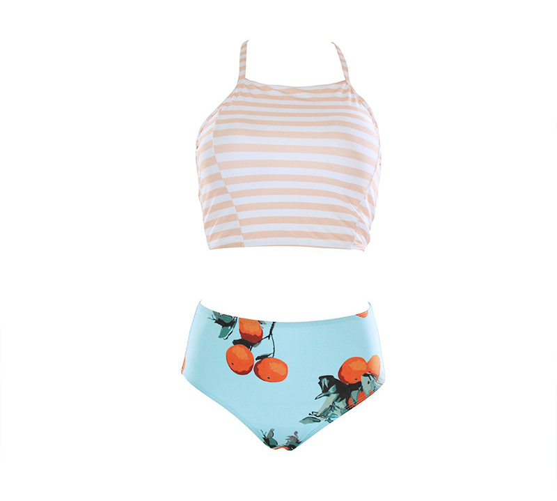 Lovely Light Pink+blue Orange Pattern Decorated Swimwear,Bikini Sets