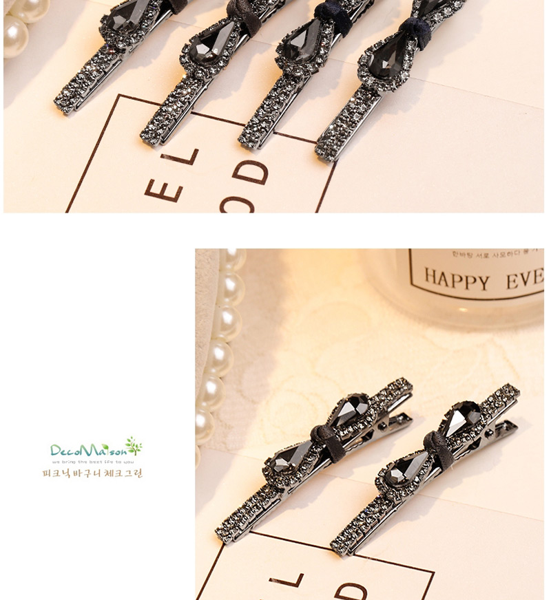 Lovely Dark Gray Diamond Decorated Bowknot Shape Hair Clip(2pcs),Hairpins