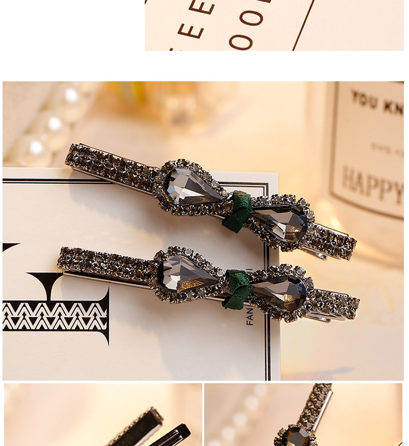 Lovely Dark Green Diamond Decorated Bowknot Shape Hair Clip(2pcs),Hairpins