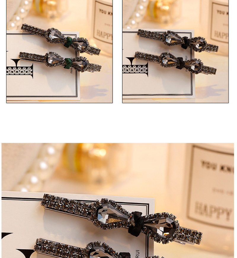 Lovely Dark Gray Diamond Decorated Bowknot Shape Hair Clip(2pcs),Hairpins