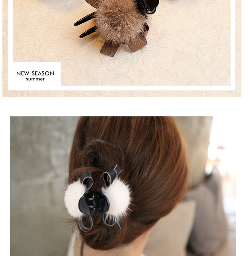 Fashion Beige Fuzzy Ball Decorated Pom Hair Clip,Hair Claws