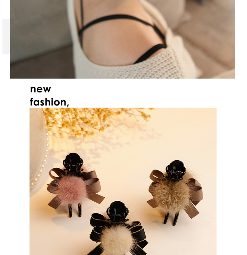 Fashion Khaki Fuzzy Ball Decorated Pom Hair Clip,Hair Claws