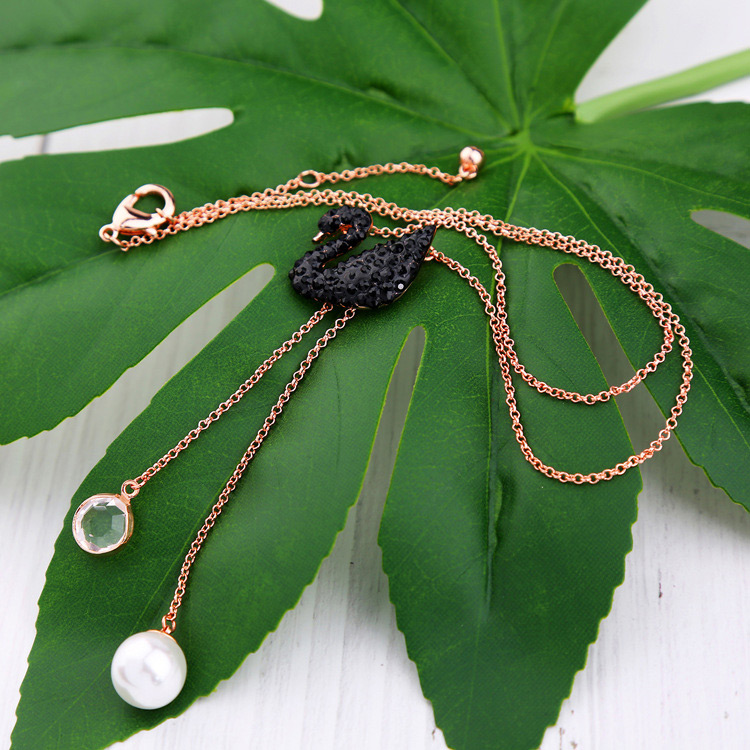 Fashion Gold Color+black Swan Shape Decorated Necklace,Multi Strand Necklaces