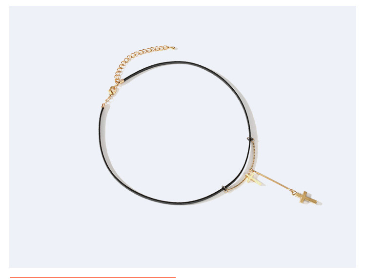 Fashion Gold Color+black Cross Shape Decorated Choker,Multi Strand Necklaces