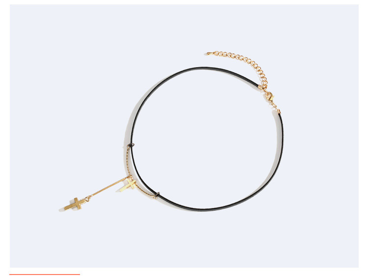 Fashion Gold Color+black Cross Shape Decorated Choker,Multi Strand Necklaces